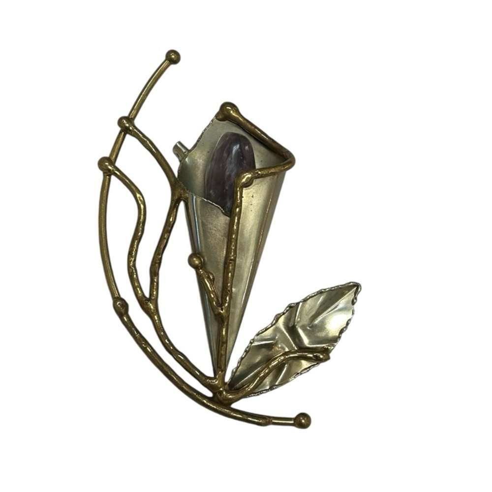 Vintage oversized brutalist floral brooch / pin w/ amethyst & mixed metals
